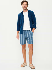 Linen-Blend Jogger Shorts -- 7-inch inseam - Navy Stripe
