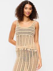 Open-Weave Seaside Cotton Fringe Tank Top - Cozy Cashmere