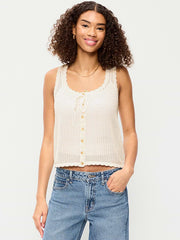 Sleeveless Seaside Cotton Crochet Tank Top - Sea Salt