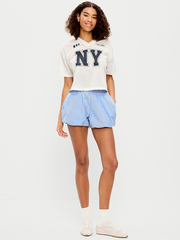 Poplin Bubble Hem Shorts - Blue Stripe