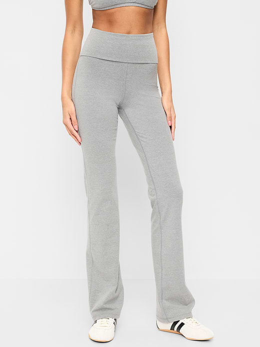 High-Waisted PowerChill Fold-Over Bootcut Leggings - Heather Grey