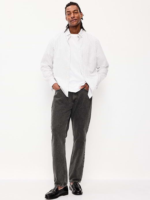 Structured Straight Non-Stretch Jeans - Washed Black
