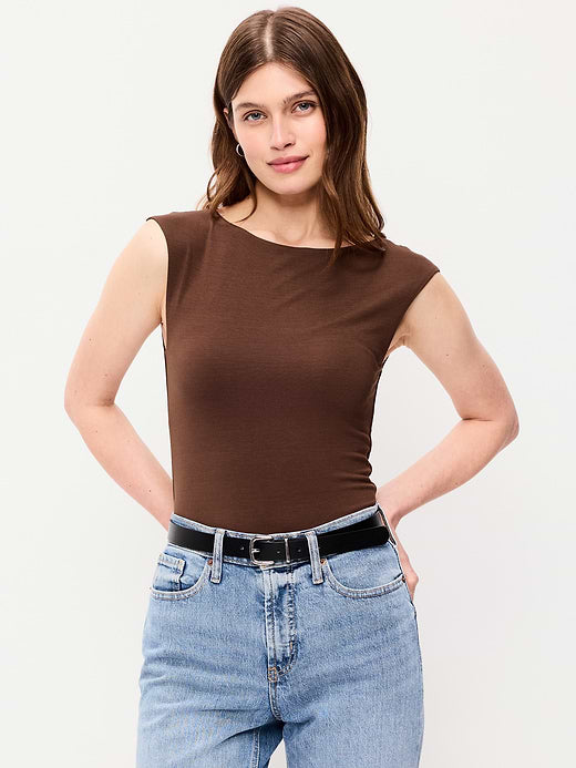 Cap-Sleeve Tie-Back Top - Peppercorn