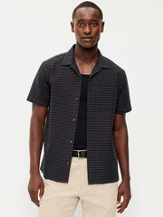 Short-Sleeve Textured Jacquard Camp Shirt - Black Jacquard