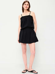 Crinkle Gauze Ruffle Waist Mini Skort - Black Jack