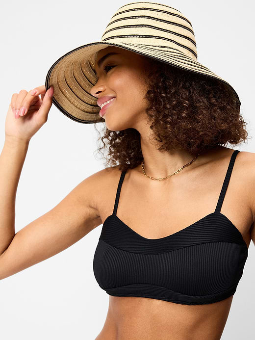 Straw Sun Hat for Women - Black Stripes