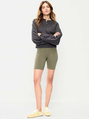 High-Waisted Cotton Biker Shorts -- 8-inch inseam - Stone Wall
