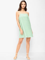 Strappy Mini Shift Dress - Green Stripe