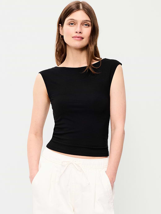Cap-Sleeve Tie-Back Top - Black Jack