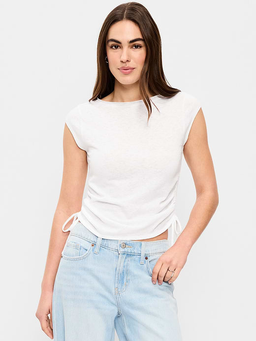 Cap-Sleeve Shirred Side Top - Calla Lily