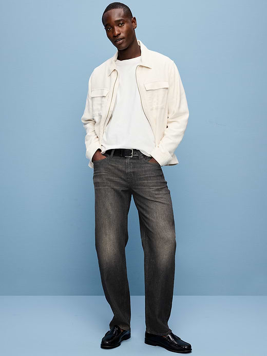 Loose Built-In Flex Jeans - Washed Black
