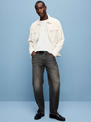 Loose Built-In Flex Jeans - Washed Black