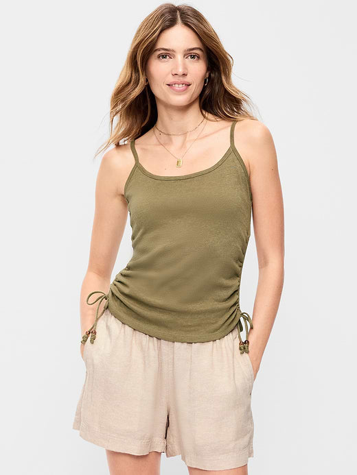 Shirred Side Cami Tank Top - Kombu