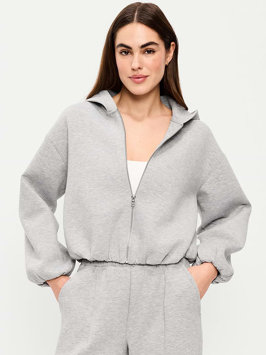 Bounce Fleece Bubble-Hem Hoodie Sweatshirt - Heather Gray