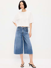 Mid-Rise Baggy Wide-Leg Culotte Jeans - Medium Wash