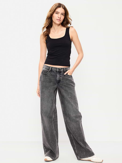 Low-Rise Baggy Wide-Leg Jeans - Pebble