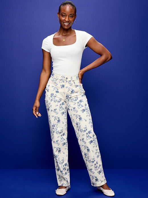 Curvy High-Waisted OG Loose Jeans - Blue Floral