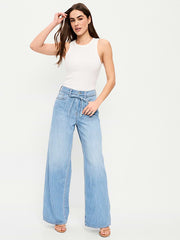 High-Waisted Drapey Wide-Leg Jeans - Light Wash