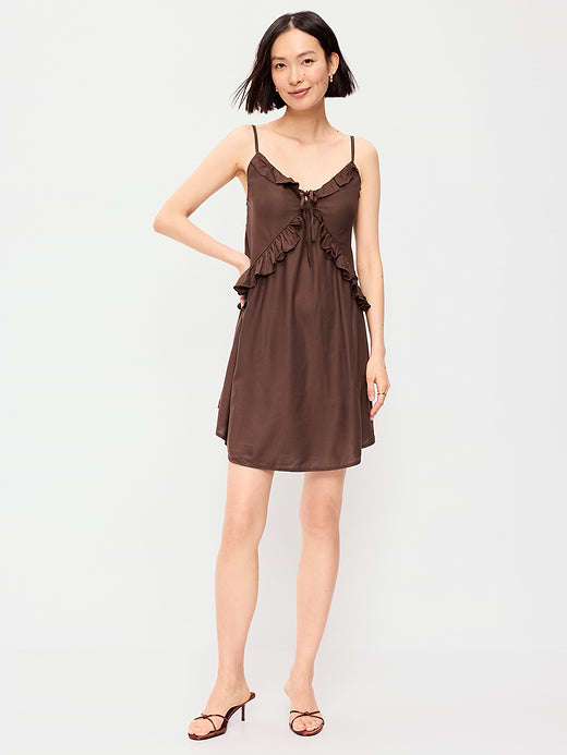 Ruffle-Trim Asymmetrical Mini Dress - Peppercorn