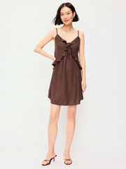 Ruffle-Trim Asymmetrical Mini Dress - Peppercorn