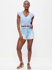 Curvy High-Waisted Baggy Jean Cut-Off Shorts -- 5-inch inseam - Aeriell