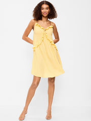Ruffle-Trim Asymmetrical Mini Dress - Mystic Yellow