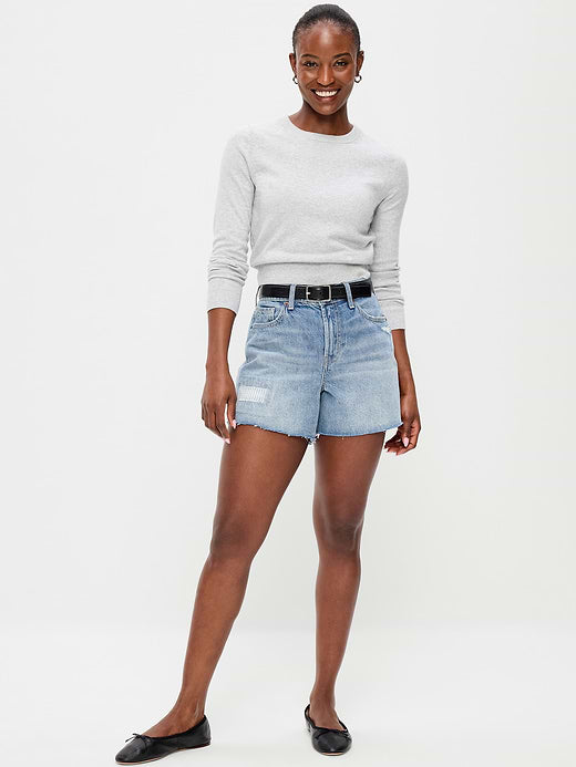Curvy High-Waisted Baggy Jean Shorts -- 5-inch inseam - Riley Repair