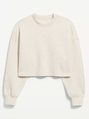 Bounce Fleece Crew-Neck Cropped Sweatshirt - Oatmeal Heather