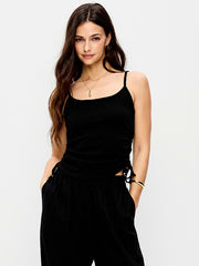 Shirred Side Cami Tank Top - Black Jack