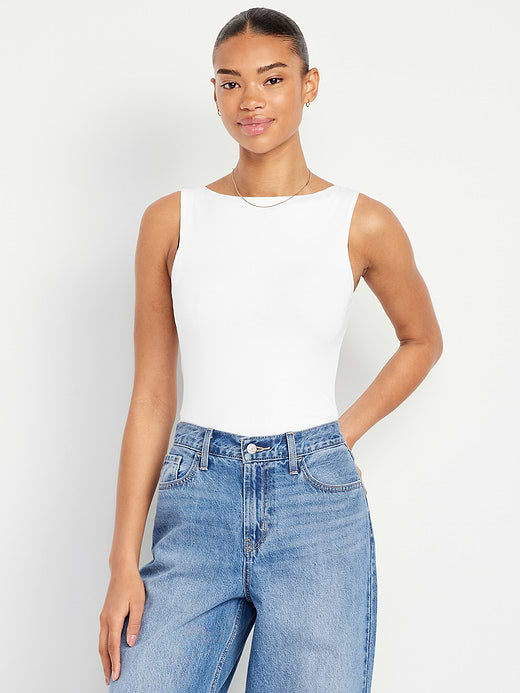 Hug Double-Layer Boat-Neck Top - Calla Lilies