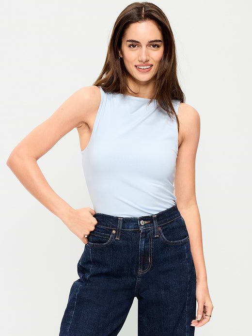 Hug Double-Layer Boat-Neck Top - Sky Maintenance