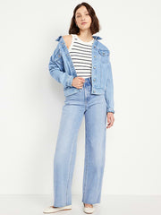 Extra High-Waisted Wide-Leg Jeans - Light Wash Cutoff