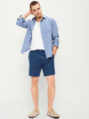 Slim Linen-Blend Rotation Chino Shorts -- 8-inch inseam - Navy Blue