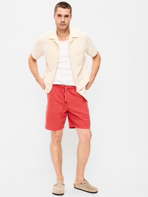 Linen-Blend Jogger Shorts -- 7-inch inseam - Red Lory