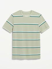 Crew-Neck Pique T-Shirt - Green Stripe