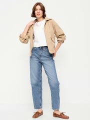 High-Waisted Baggy Barrel Ankle Jeans - Baby Blue