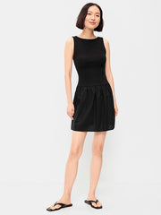 Mixed Media Drop-Waist Mini Dress - Black Jack