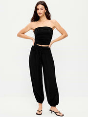 High-Waisted Sheer Crinkle Crepe Harem Pants - Black Jack