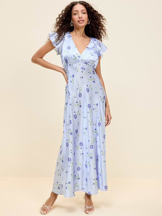 The Occasion by Old Navy Satin Flutter-Sleeve Maxi Dress - Blue Floral