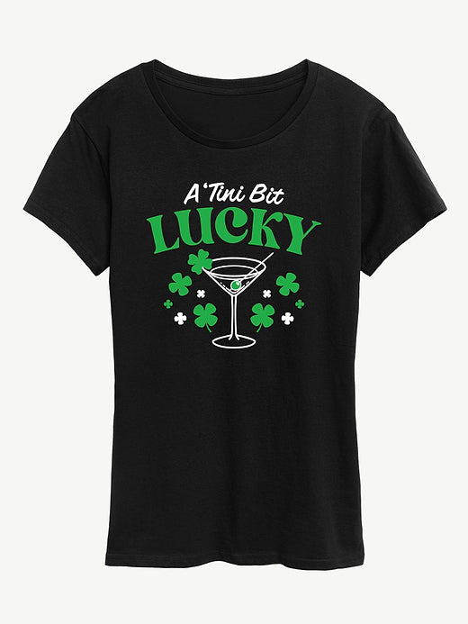 A Tini Bit Lucky Short Sleeve Classic Fit Graphic T-Shirt - Black