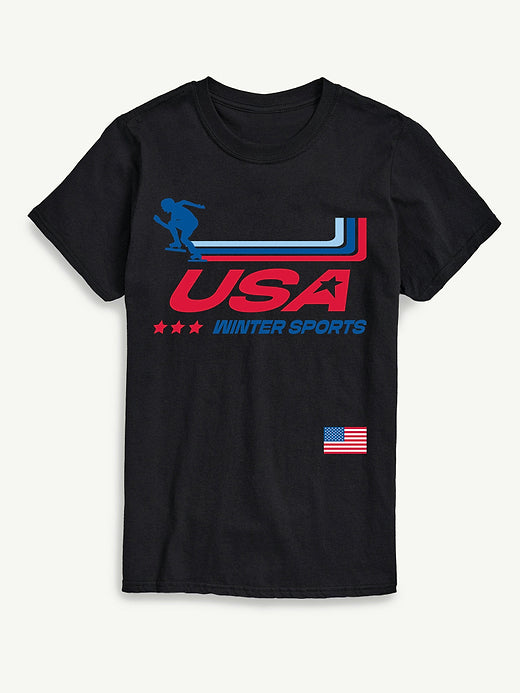 USA Winter Sports Short Sleeve Graphic T-Shirt - Black