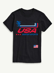 USA Winter Sports Short Sleeve Graphic T-Shirt - Black