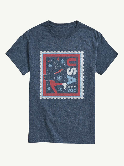 Figure Skater Stamp Short Sleeve Graphic T-Shirt - Heather Blue