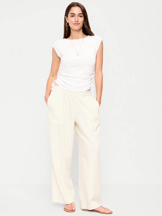 High-Waisted Linen-Blend Super Wide-Leg Pants - Neutral Stripe