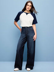 High-Waisted Baggy Wide-Leg Stretch Jeans - Aubrieta