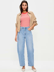 High-Waisted Baggy Barrel Ankle Jeans - Light Blue