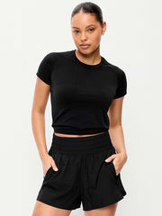 Seamless Textured Cropped T-Shirt - Black Jack