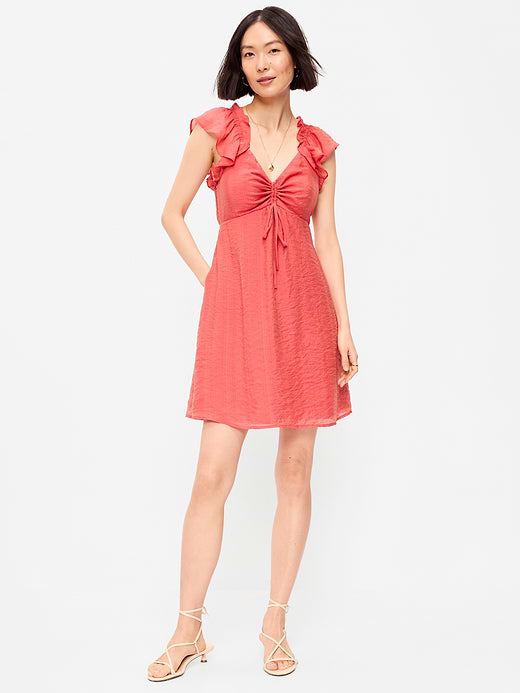 Flutter-Sleeve Fit & Flare Mini Dress - Cactus Bloom