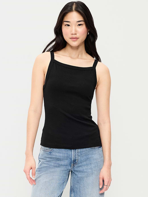 Snug Apron-Neck Tank Top - Light Black Heather