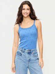 Pointelle Cami Tank Top - White/Blue Floral